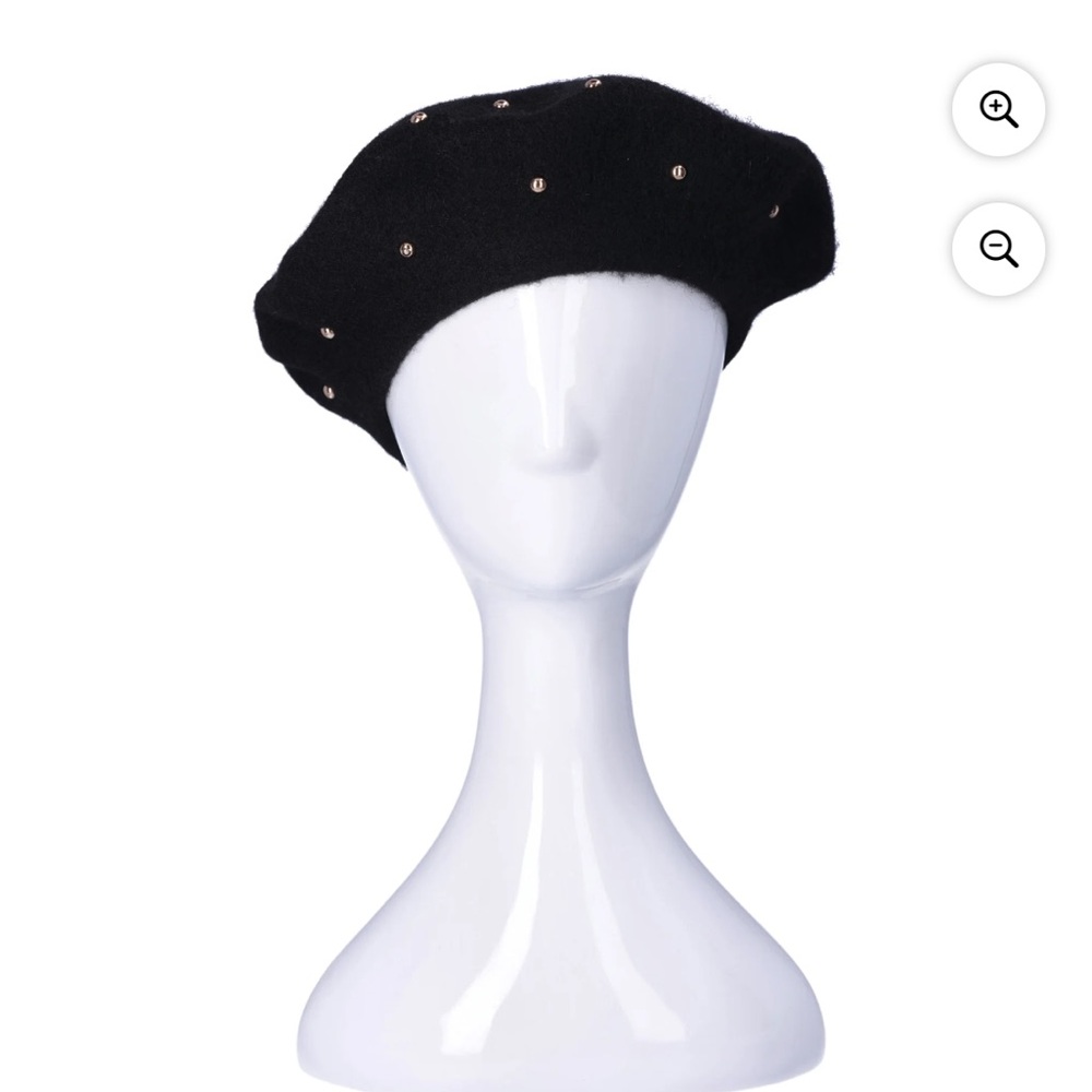 Black Beret with Golden Studds, Wool Felt